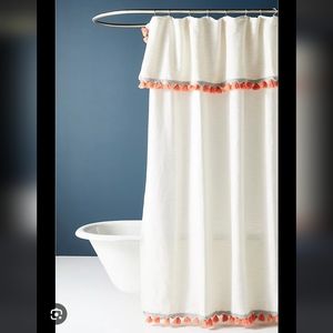 Anthropologie Cream and Coral Tasseled Arden Shower Curtain